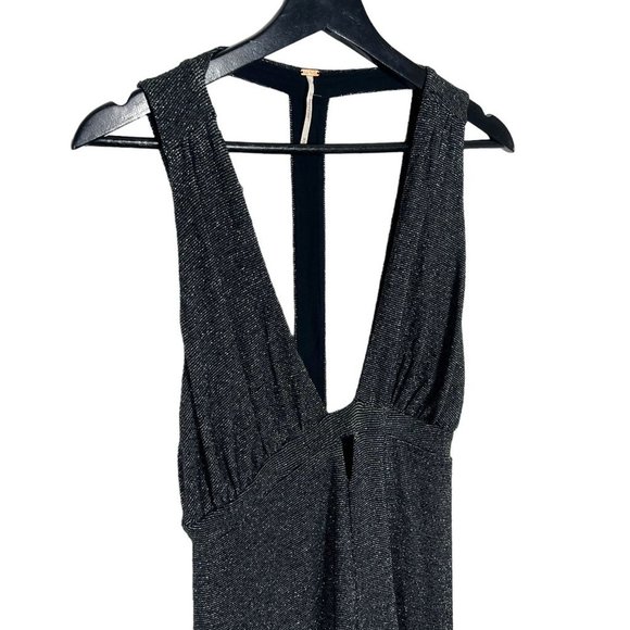 Free People Black Metallic Deep Plunge Halter Empire Short Dress Medium - Picture 2 of 14